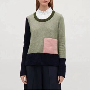 COS Colour Block Sweater Olive Navy M
